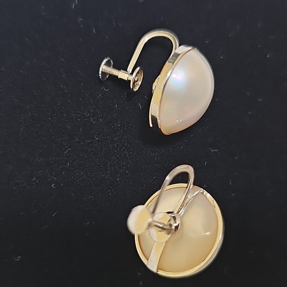 Vintage 14K White Gold MABE PEARL NON-PIERCED EARRINGS - Picture 12 of 17